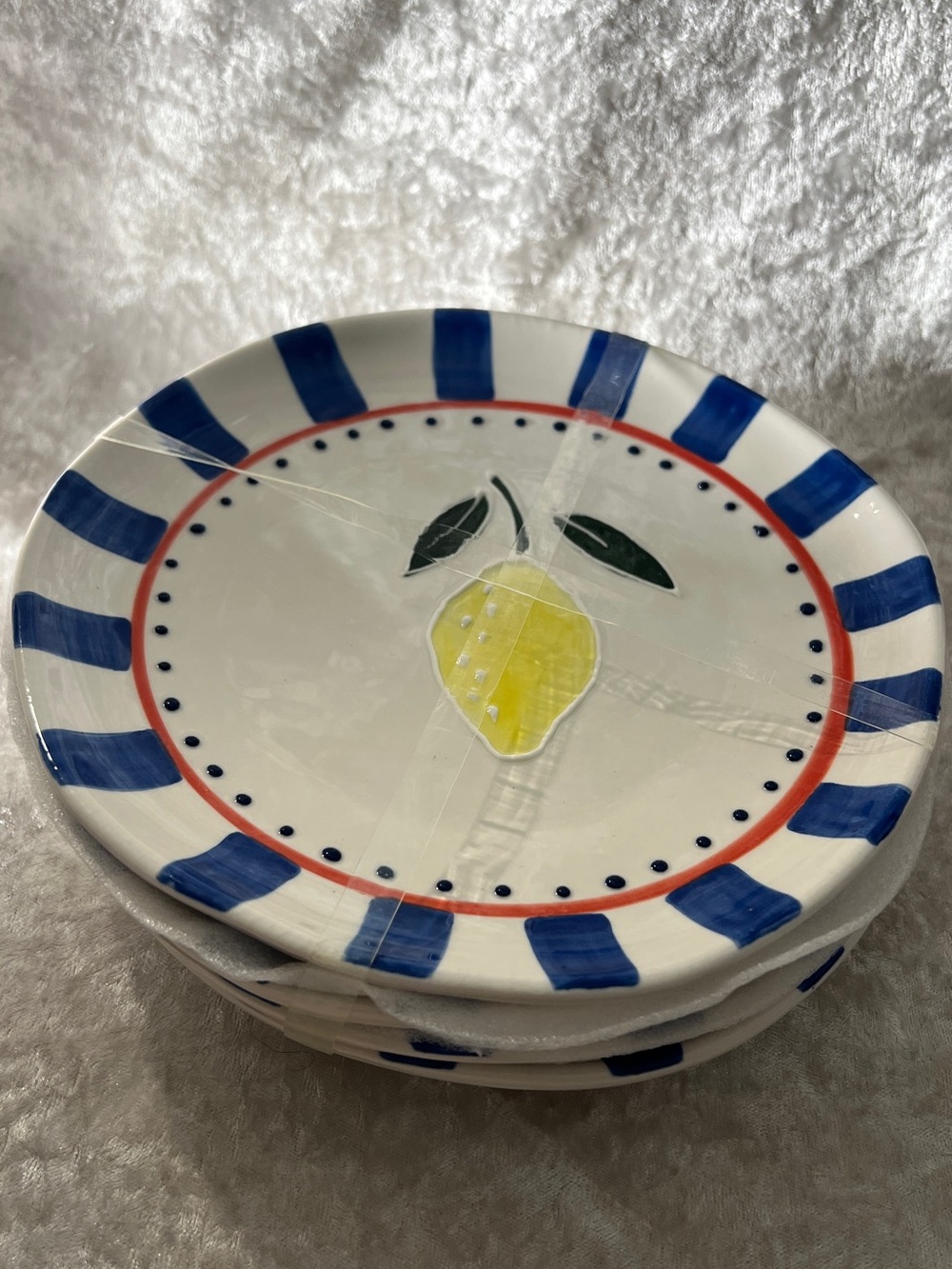 The Spring Shop Blue & Yellow Lemon Ceramic Dinner Plate